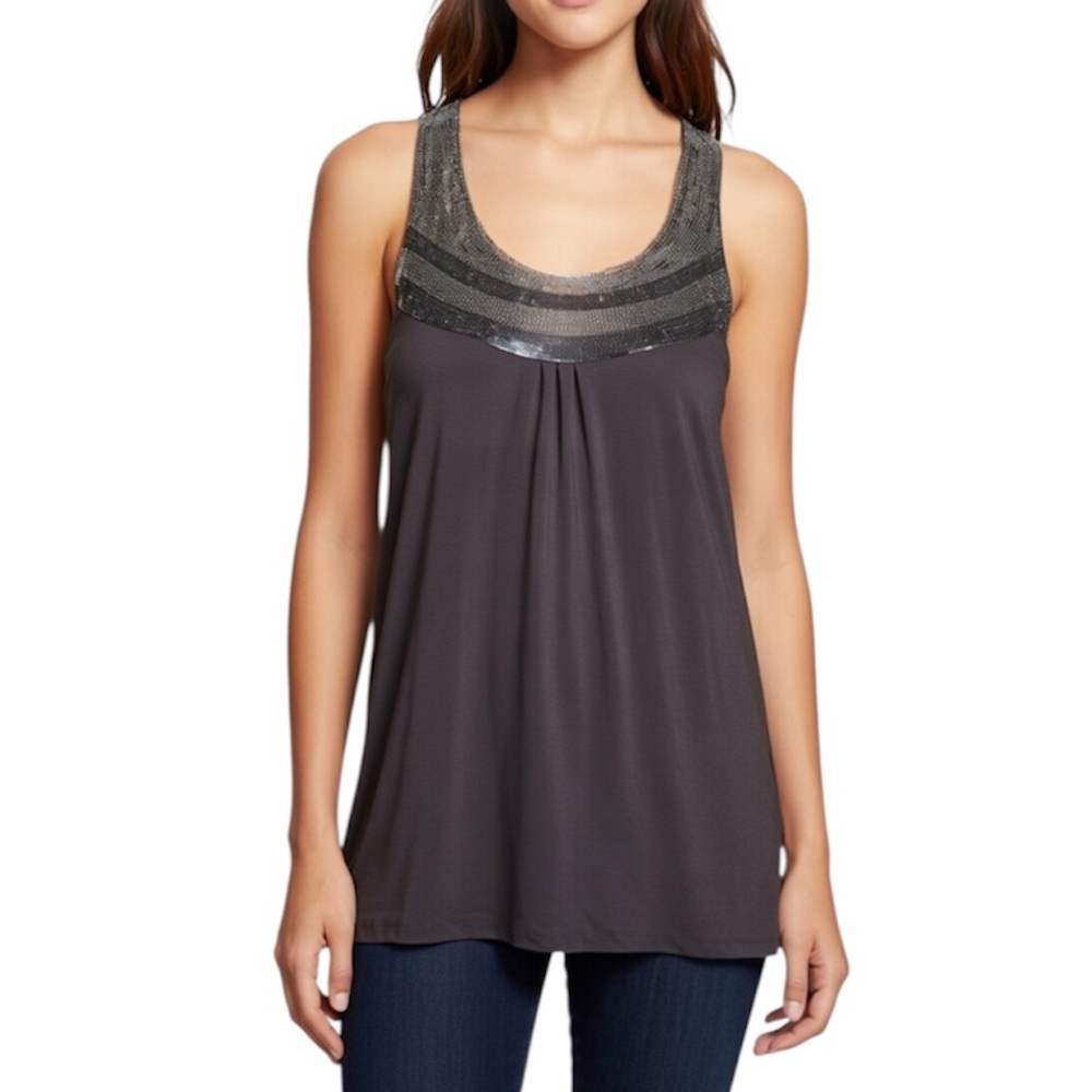 KISCHE Gray Sequin Bibb Tank Top